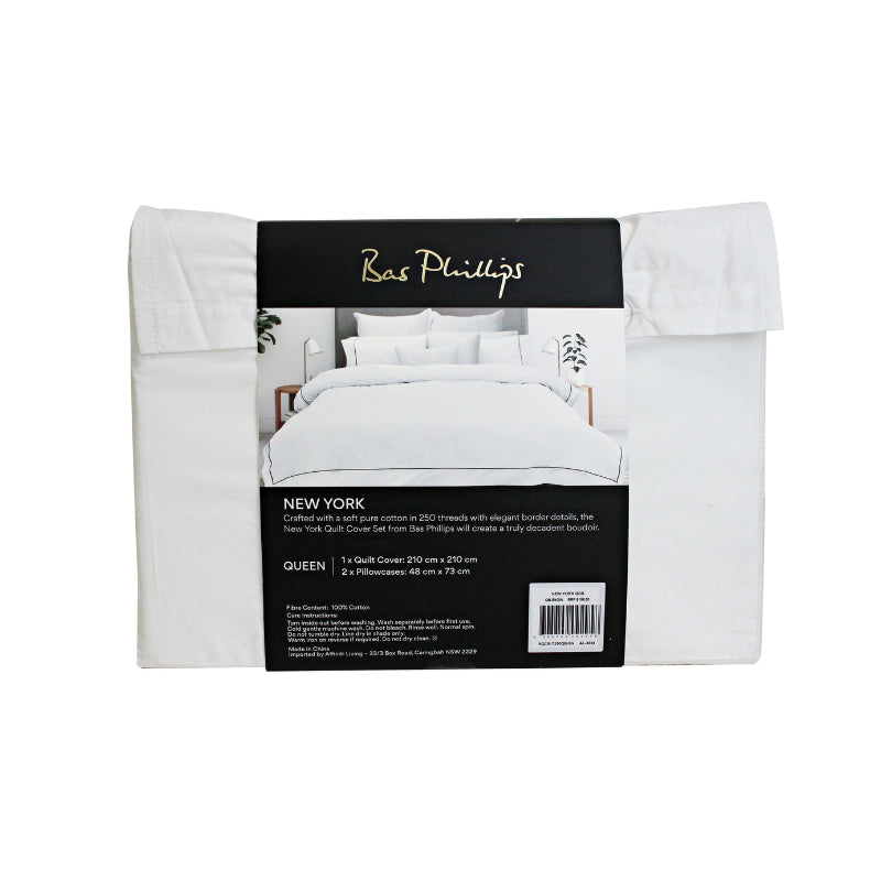 alt="Back details of a nice package of soft pure cotton quilt cover set in white hue featuring an elegant border details"