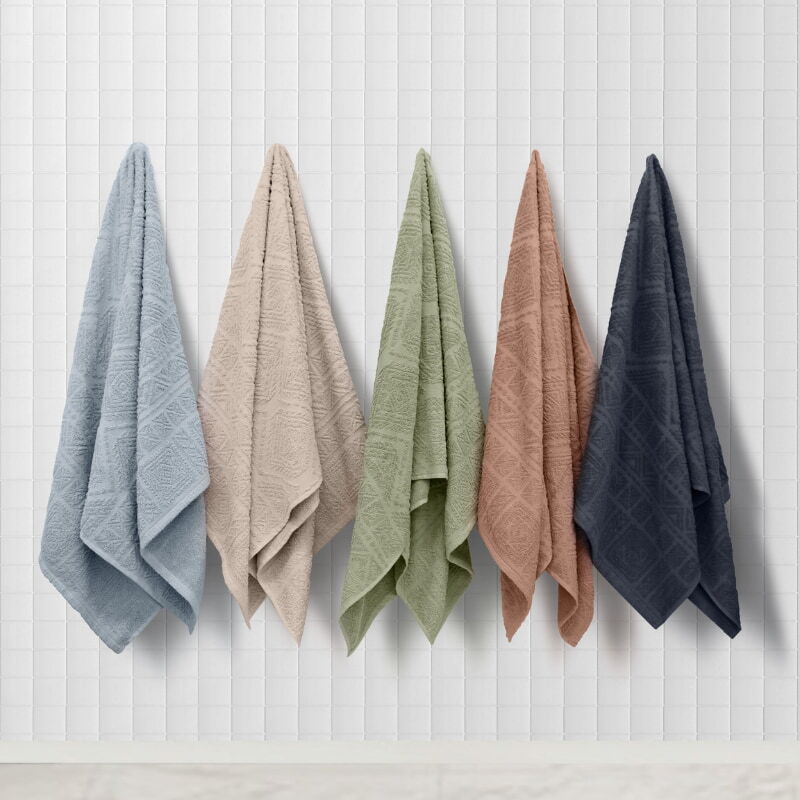 "Persia bath towels in five elegant colour variations"