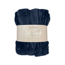 Packaging details of the navy blue Bas Phillips Silk Touch Bathrobe brings elegance and comfort together with its silk touch pile and classic collar design.