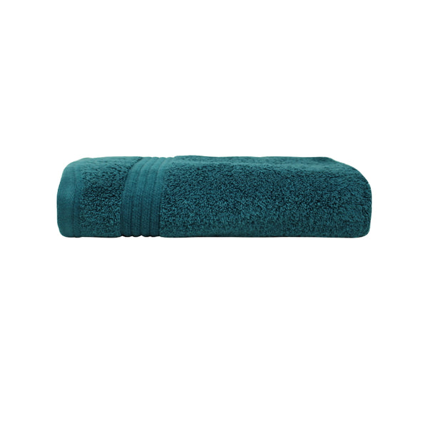 alt="Close-up image of a premium green hand towel, showcasing details and high-quality craftsmanship in the side view."