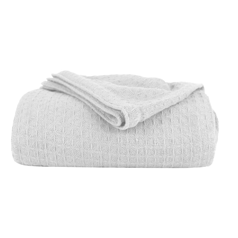 alt="A white Cotton Blanket featuring its luxuriously soft and resilient Cotton with added polyester."