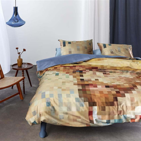 alt="A distinctive quilt cover set featuring a unique pixelated design"