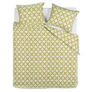 Top view angle of bed featuring Mae Seersucker Quilt Cover in a calming green palette