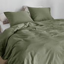 Side view of bedding set showing soft olive tone and breathable finish
