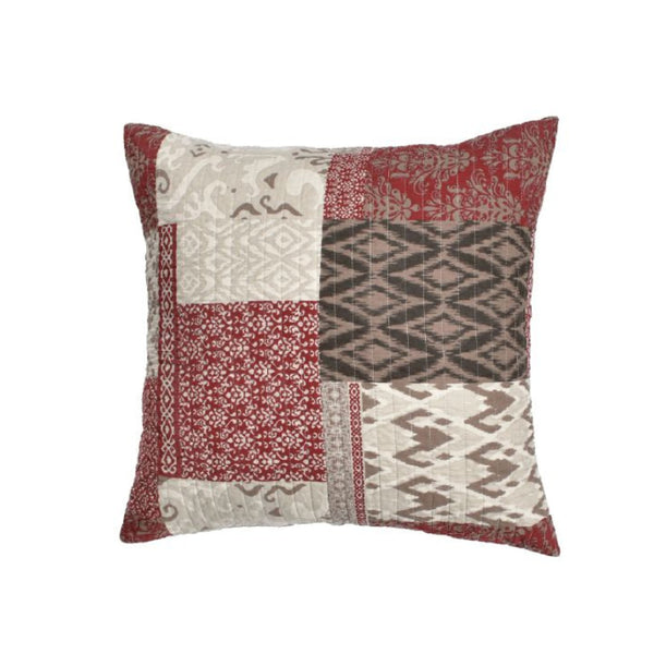 Luxurious european pillowcase with washed-effect stripes in deep red, cream, and brown, crafted from 100% cotton.