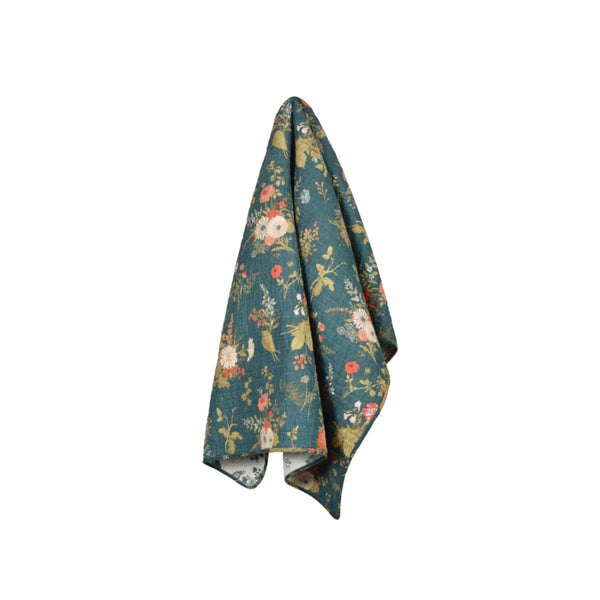 In a floral print, this throw combines traditional charm with modern comfort in a rich royal dark green.