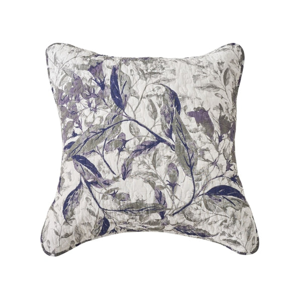 Botanical-themed cushion made of 100% cotton, showcasing foliage and leaves in shades of blue and green.