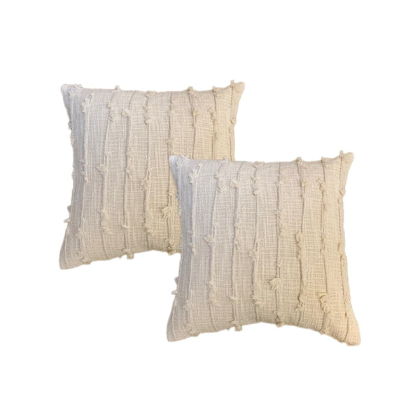 Indulge in the opulence of these natural striped feather-filled cushions, adorned with a delicate cotton tufted line pattern, adding a touch of timeless elegance to your living space.