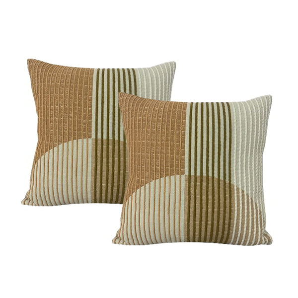 Feather-filled twin pack cushions with captivating orange and white stripes, adding a touch of elegance to your home's serene ambiance.