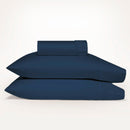 Luxurious Ddecor Home 1500 Thread Count Indigo Fitted Sheet and Pillowcase Set, combining cotton and polyester for comfort and easy care.