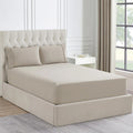 Luxurious Ddecor Home 1500 Thread Count Sand Fitted Sheet and Pillowcase Set, combining cotton and polyester for comfort and easy care to your bedroom.
