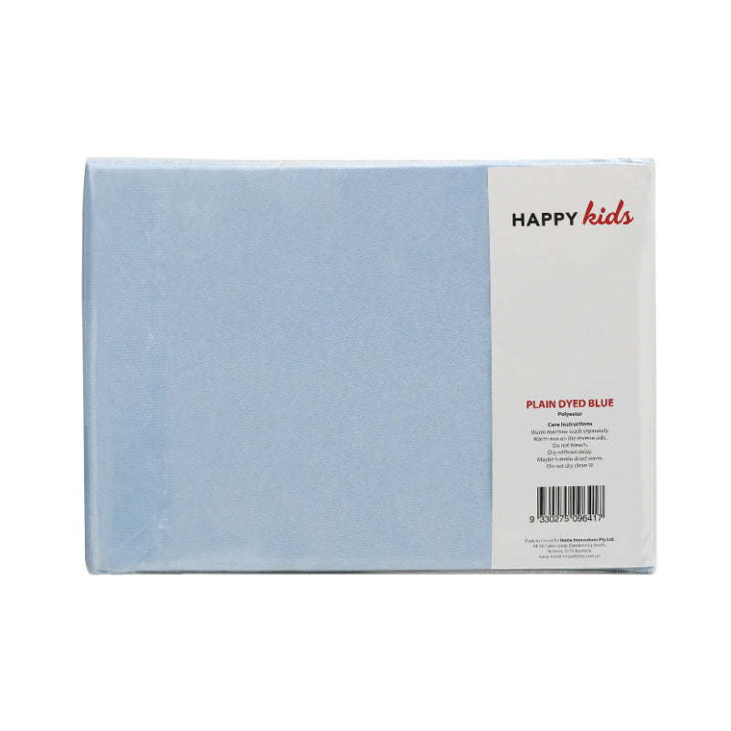 alt="A back-view package of a blue, plain-dyed microfibre sheet set"