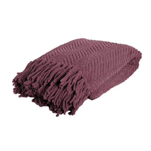 A throw with chevron weave, knotted fringe on each side, trendy winter colours for on-point styling.