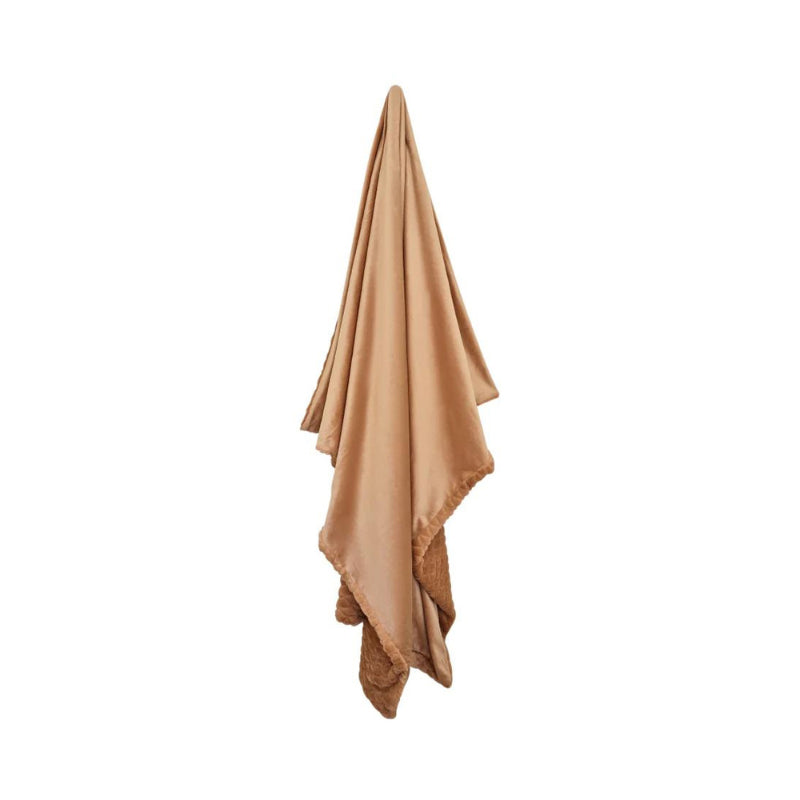 Back details of the luxe brown throw with scallop pattern, perfect for winter warmth and adding texture to your space.