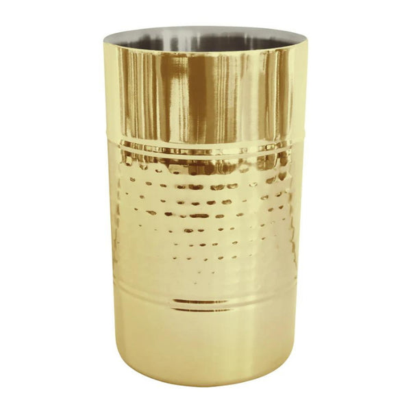 alt="A stunning Beverage Tub hammered gold wine cooler."