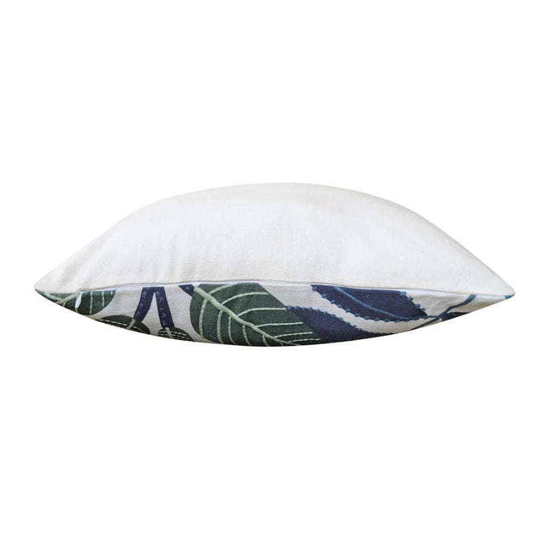 alt="Cotton slub base cushion, with embroidered detaling adding a hint of texture to the overall design."