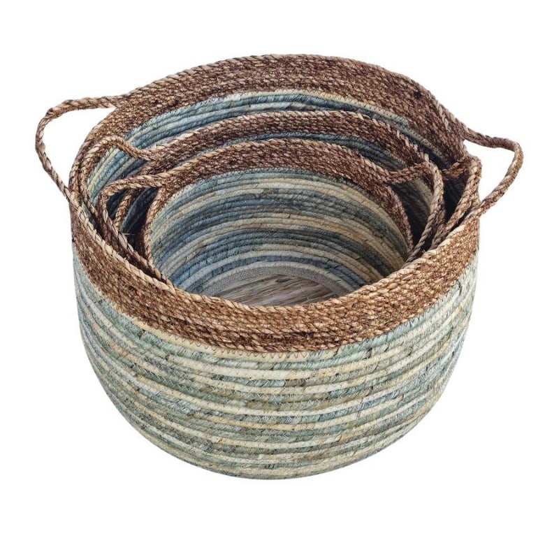 alt="A combined 3 sets of baskets featuring its natural beauty and durability of seagrass."