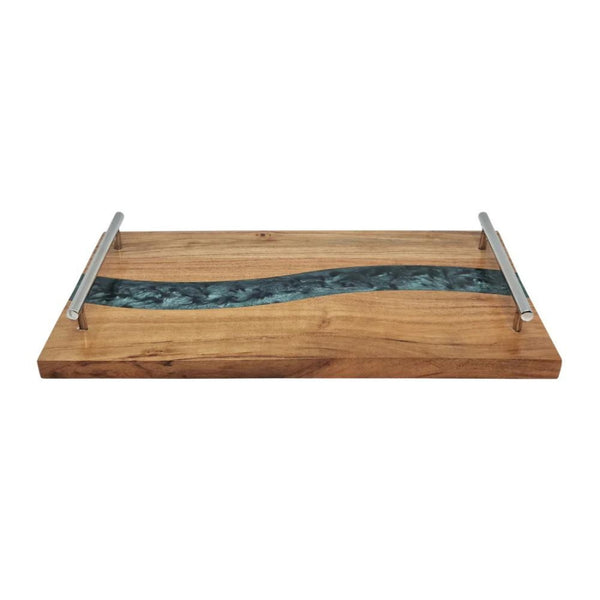 alt="Full photo details of evergreen serving tray stunning handcrafted from high-quality acacia wood."