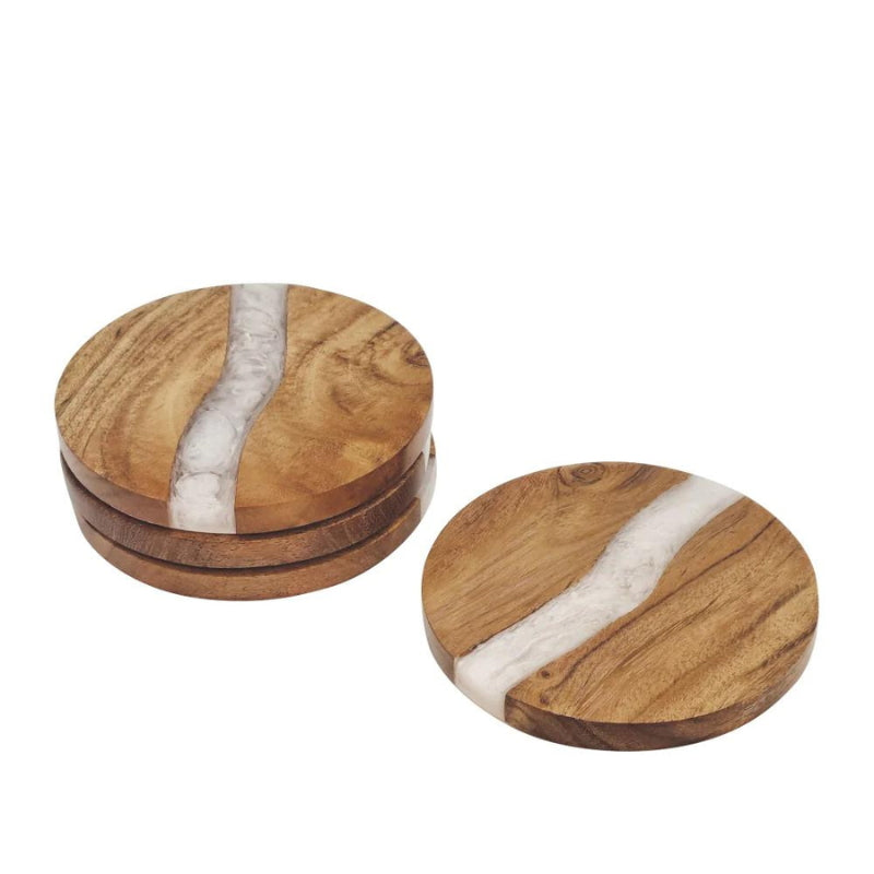 alt="Featuring 3 pieces of white wooden coasters"