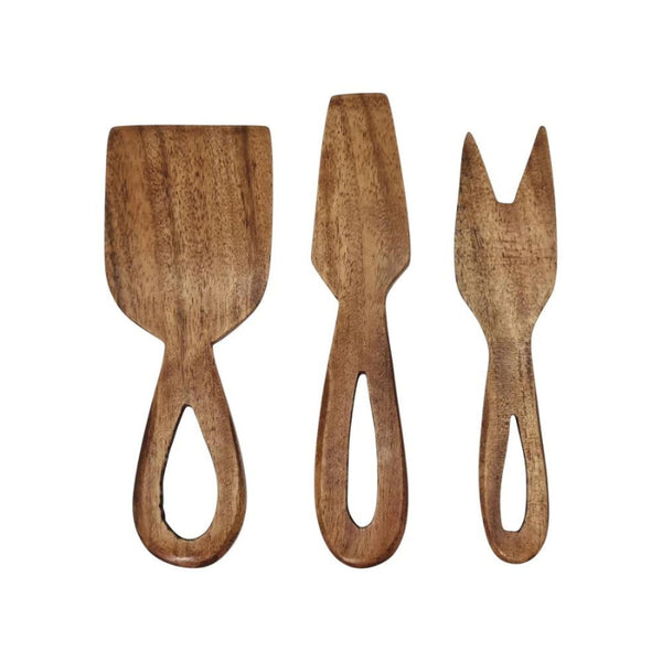 alt="A natural cheese knives set of 3 featuring organic grain patterns throughout the wood"