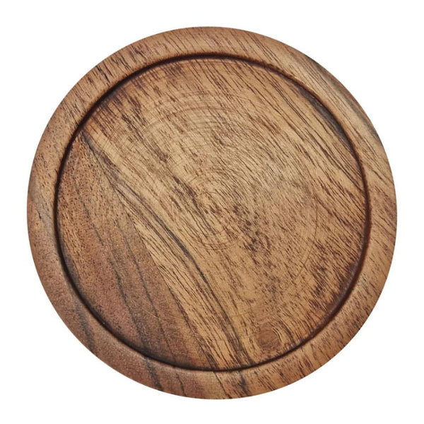 alt="Front details of a natural coaster set of 4 featuring organic grain patterns throughout the wood"