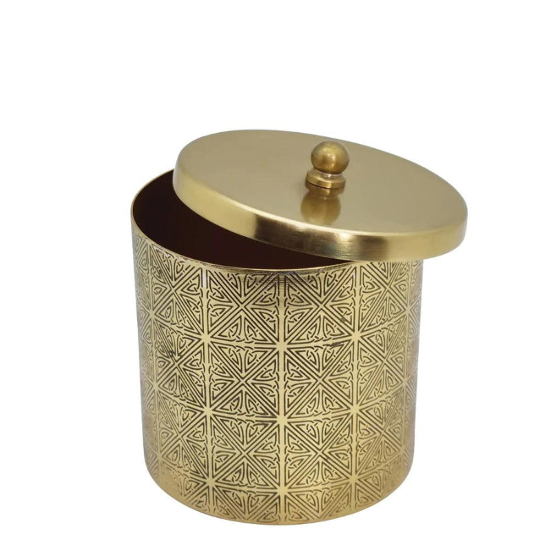 alt="An open 10x12cm Carmella metallic golden finish decorative jar"