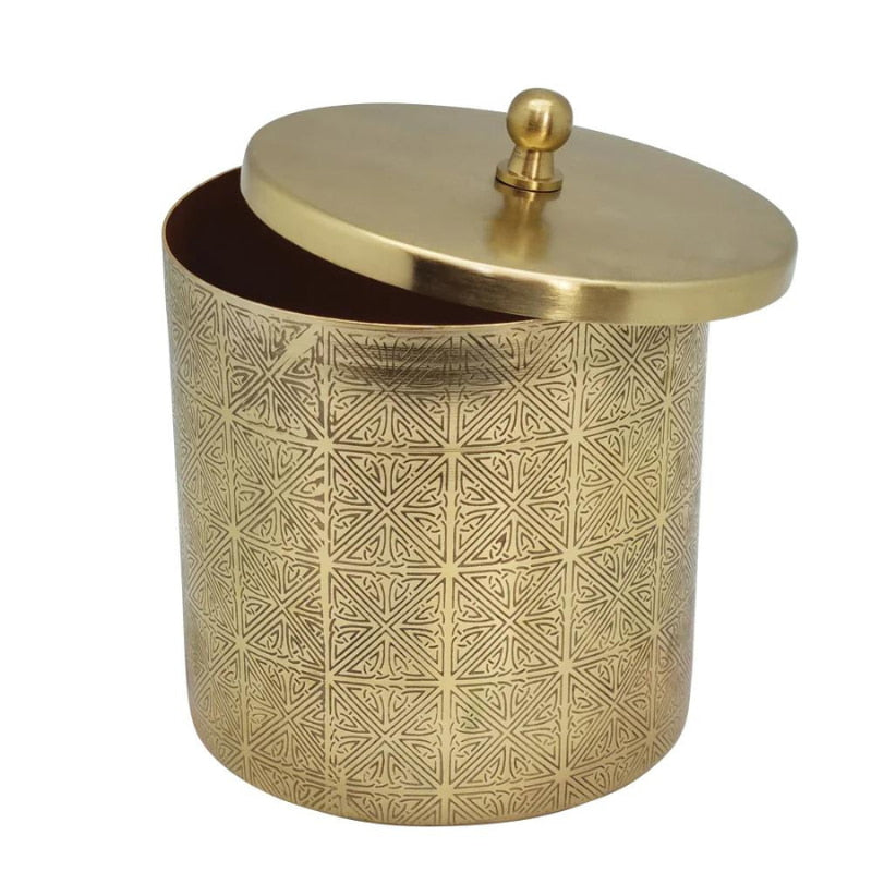 alt="An open 12.5x16cm Carmella metallic golden finish decorative jar"