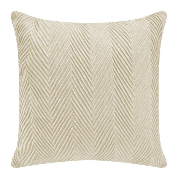 alt="Front details of a stunning cream cushion with an embossed chevron design on high-quality cotton fabric"