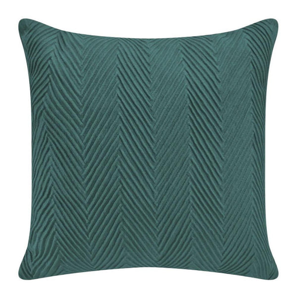 alt="Front details of a stunning green cushion with an embossed chevron design on high-quality cotton fabric"