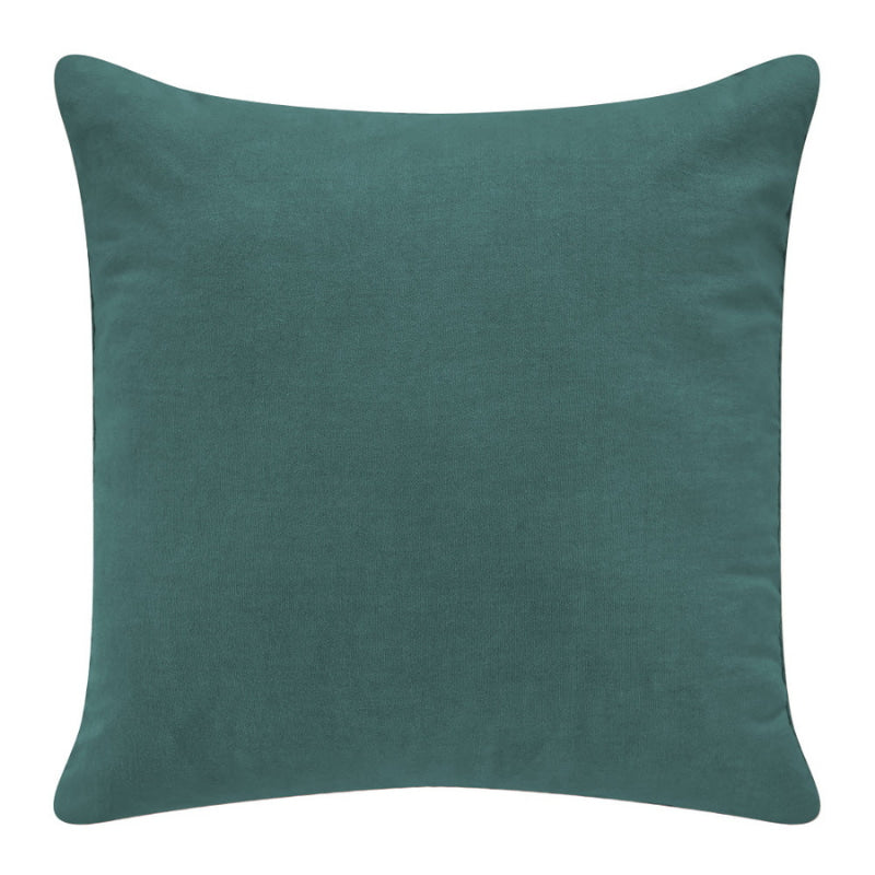 alt="Back details of a stunning green cushion with an embossed chevron design on high-quality cotton fabric"