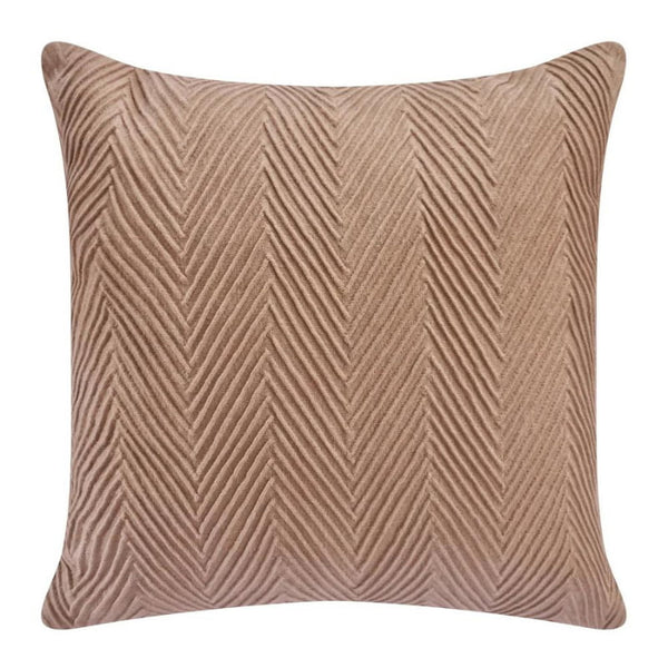 alt="Front details of a stunning brown cushion with an embossed chevron design on high-quality cotton fabric"