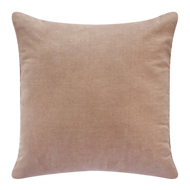 alt="Back details of a stunning brown cushion with an embossed chevron design on high-quality cotton fabric"