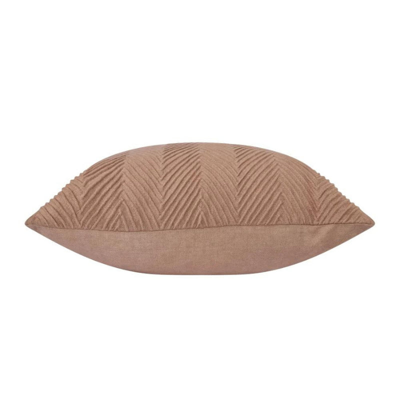 alt="Side details of a stunning brown cushion with an embossed chevron design on high-quality cotton fabric"
