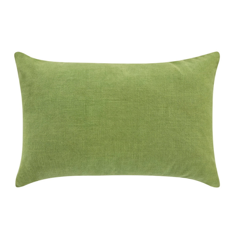 alt="Back details of a stylish green cushion featuring a fully embroidered striped design"