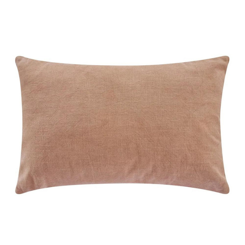 alt="Back details of a stylish brown cushion featuring a fully embroidered striped design"