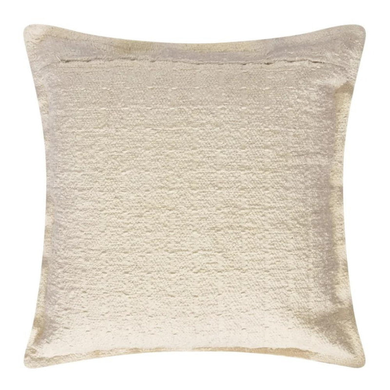 alt="Back details of a soft, durable boucle fabric cream square cushion"