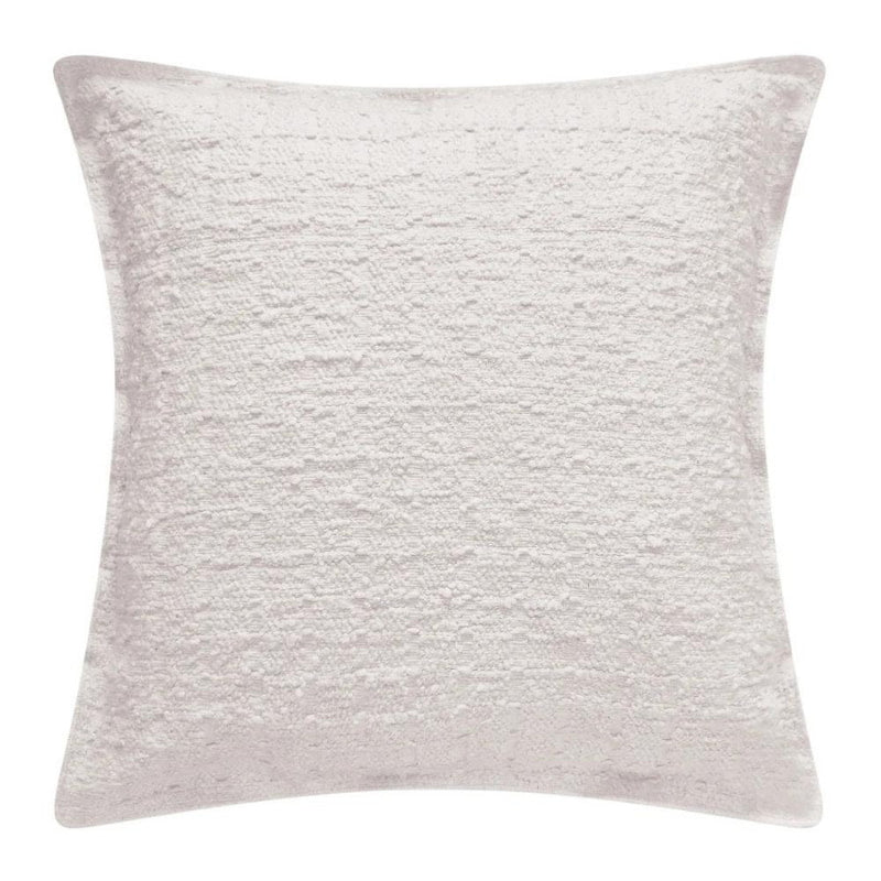 alt="Front details of a stunning ivory cushion featuring a soft, durable boucle fabric"