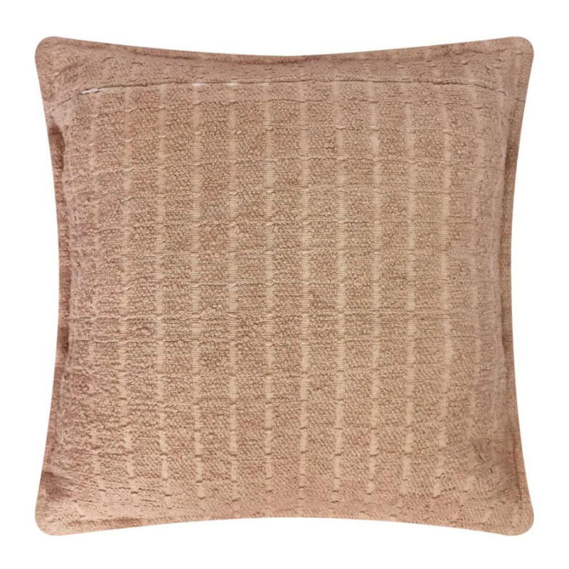 alt="Back details of a brown cushion featuring a soft, durable boucle fabric"
