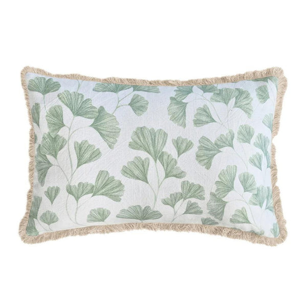 alt="Front details of this cushion's exclusive print design with intricate hand-drawn design that has been printed on high-quality cotton slab fabric, adding a touch of sophistication and nature to your home decor."