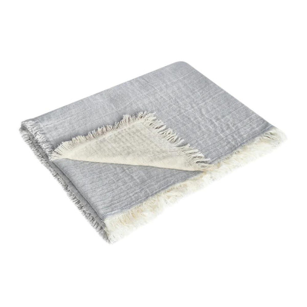 alt="A plain grey and cream throw featuring a stylish and versatile"