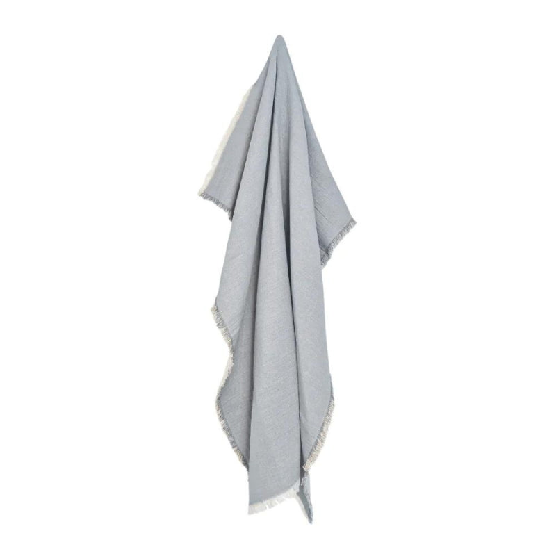 alt="Front details of a plain grey and cream throw"