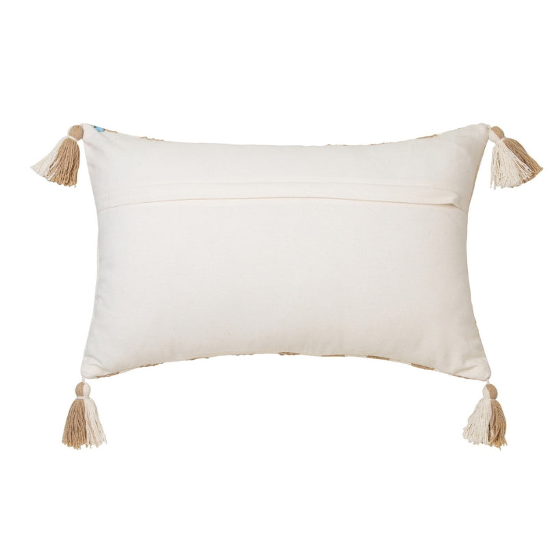 alt="Plain back details of a cream and white cushion featuring thin stripes design"