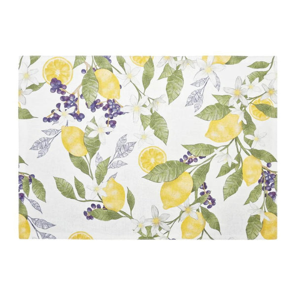 alt="Front details of the J. Elliot Lemon placemats featuring vibrant lemon and floral prints"