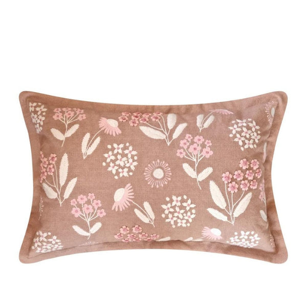 alt="Front details of a stunning Posy Cushion that is fully embroidered with piped edge detailing of the beautiful floral patterns."