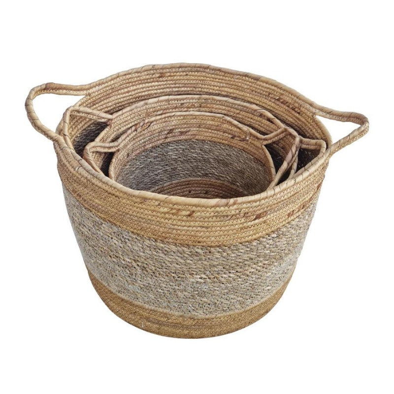 alt="A combined 3 sets of baskets featuring its natural beauty and durability of seagrass."