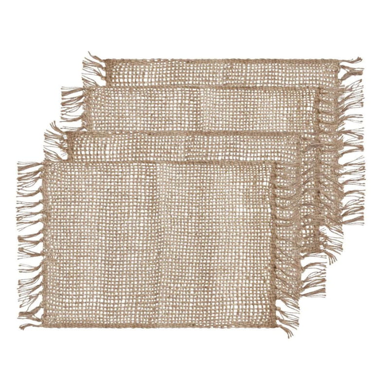 alt="Featuring a set of four navy jute design with playful fringe ends."