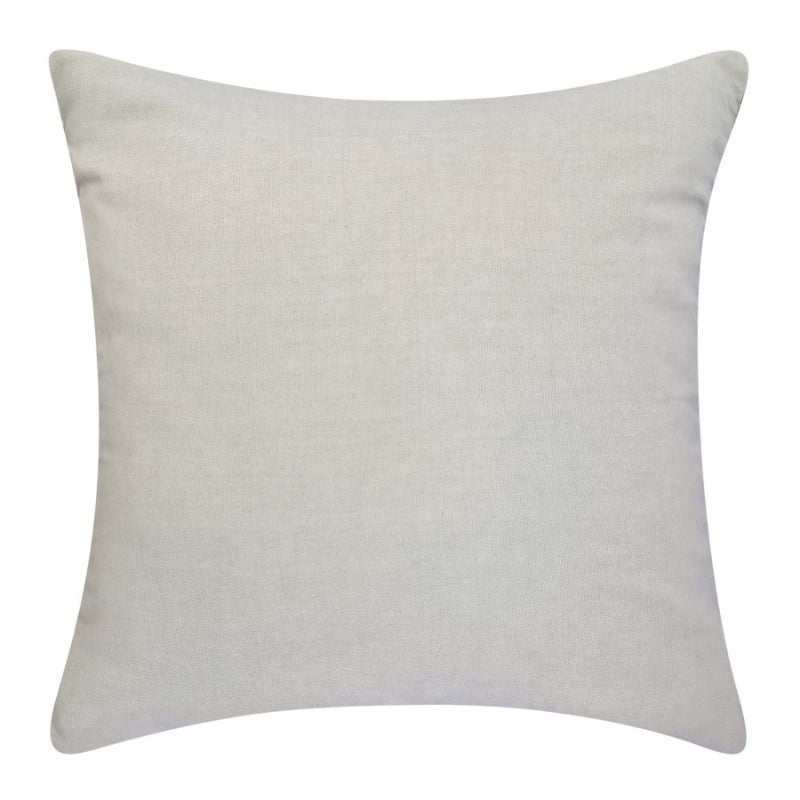 alt="Plain back details of a grey beige cushion featuring a cream check pattern"
