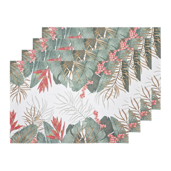  alt="Tropical Collection placemats featuring a vibrant hand-drawn bird and foliage print on high-quality cotton."