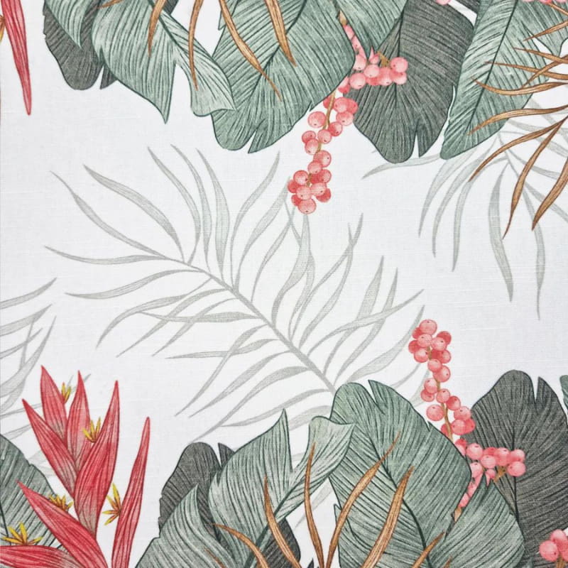 alt="Closer view of a Tropical Collection placemats featuring a vibrant hand-drawn bird and foliage print on high-quality cotton."