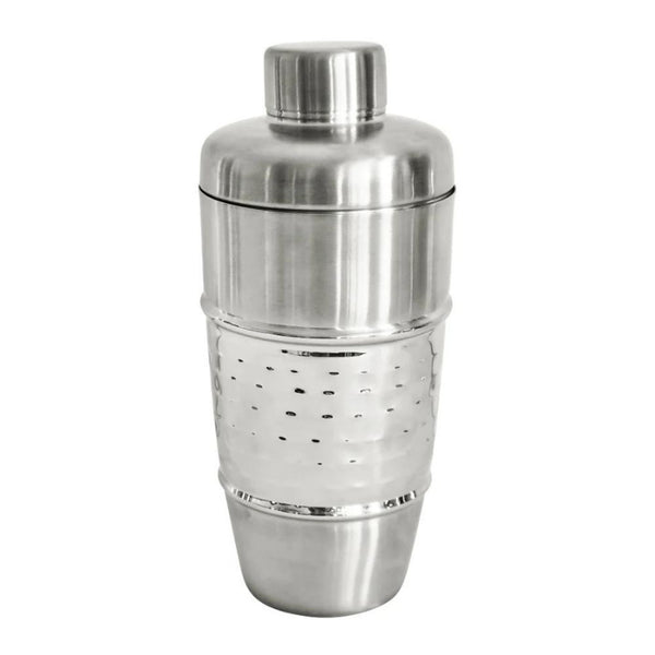 alt="Hammered chrome cocktail shaker with premium stainless steel finish and unique textured design"